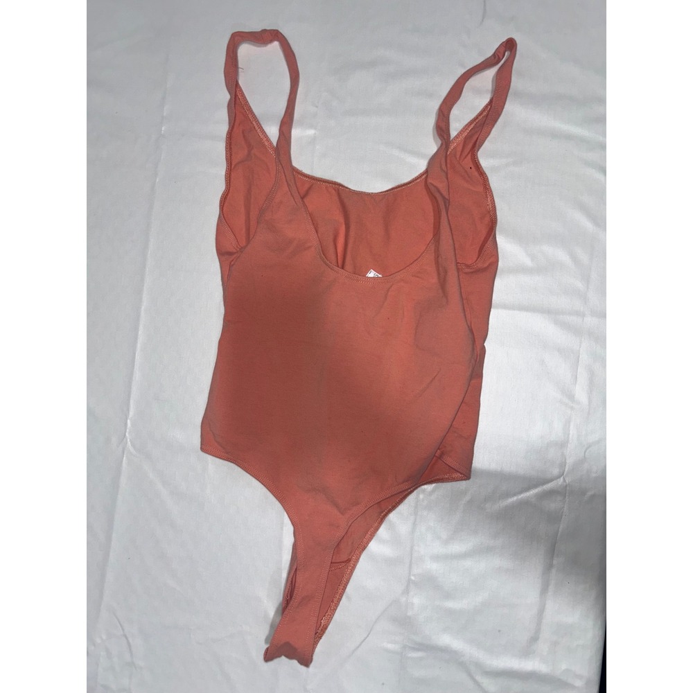 Los Angeles Apparel Cotton Spandex Scoop Neck Bodysuit Coral Peach Small